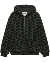 MSGM - Towelled Finish Logo-Patterned Zipped Hoodie - Lyst