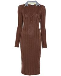 Patrizia Pepe - Ribbed-Knit Contrast-Collar Midi Dress - Lyst