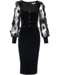 Nissa - 3D-Flowers Velvet Midi Dress - Lyst
