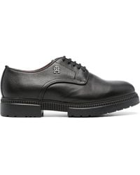 Tommy Hilfiger - Logo-plaque Leather Derby Shoes - Lyst
