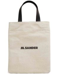 Jil Sander - Logo-Printed Leather-Handles Tote Bag - Lyst
