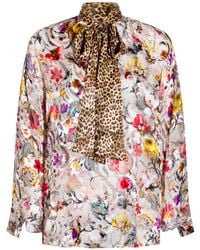 Roberto Cavalli - Pussy-Bow Floral-Print Blouse - Lyst
