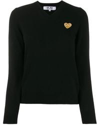 COMME DES GARÇONS PLAY - Heart-Patch V-Neck Wool Sweater - Lyst