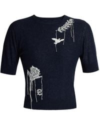 Erdem - Embroidered Short-Sleeve Knitted T-Shirt - Lyst