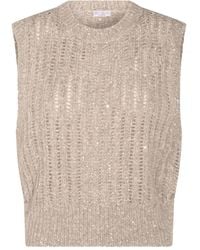 Brunello Cucinelli - Textured Knit Sleeveless Sweater With Ribbed Detai - Lyst
