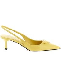 Prada - Triangle-Logo Leather Pumps - Lyst