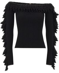 Blumarine - Ribbed Sweater With Scalloped Ruffles - Lyst