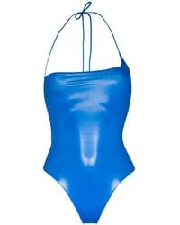 The Attico - Sheen Crossover Halterneck Swimsuit - Lyst