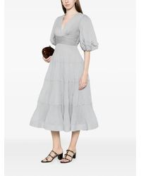 zimmermann harmony tiered midi dress Hypnotic lace-trimmed tiered crepe de chine midi dress - beige