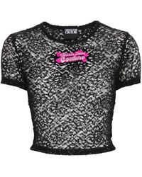 Versace - T-shirt Met Logo-applicatie En Bloemenkant - Lyst