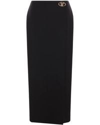Valentino Garavani - Logo-Plaque Wool Pencil Skirt - Lyst
