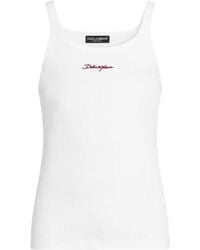Dolce & Gabbana - Cotton Tank Top With Dg Embroidery - Lyst