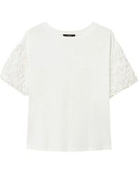 Twinset - T-Shirt With Tulle Sleeves With Flowers - Lyst