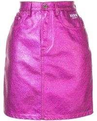 MSGM Jeansrock im Metallic-Look - Lila