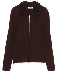 Sandro - Floral-Appliqué Zip-Up Cardigan - Lyst