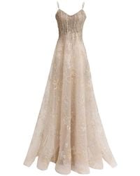 Gemy Maalouf - Embroidered Tulle Maxi Dress - Lyst