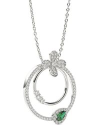 Marchesa - 18kt White Gold Floral Diamond And Emerald Necklace - Lyst