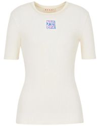 Marni - Ribbed Cotton T-Shirt With Frame Logo - Lyst