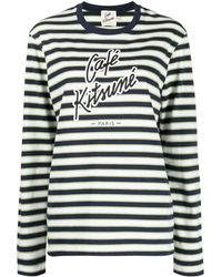 Café Kitsuné - Logo-print Striped Cotton T-shirt - Lyst