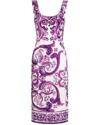 Dolce & Gabbana - Majolica-Print Long Charmeuse Dress - Lyst