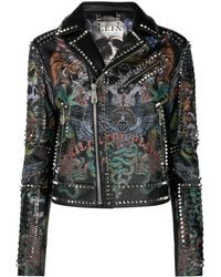 Philipp Plein - Tattoo-Print Biker Jacket - Lyst
