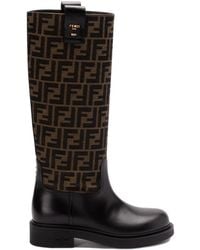 Fendi - Bottines En Cuir Et Toile Ff Marron - Lyst