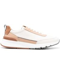 Brunello Cucinelli - Embroidered-Logo Leather Smeaker - Lyst