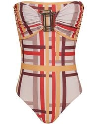 Amir Slama - Check-Pattern Strapless Swimsuit - Lyst