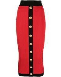 Balmain - Gonna midi a maglia con bottoni rossa e nera - Lyst