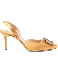 Manolo Blahnik - Hangisli Crystal-Buckle Slingback Pumps - Lyst