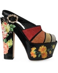 Dolce & Gabbana - Floral-Print Crystal-Embellished Sandals - Lyst