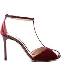 Emporio Armani - 95Mm Velvet T-Bar Heeled Pumps - Lyst