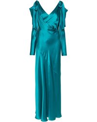 Alberta Ferretti - Aqua Satin Finish Maxi Dress - Lyst