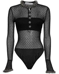Self-Portrait - Bead-Embroidered Mesh Bodysuit - Lyst