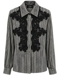 Clips - Lace-Appliqué Herringbone-Pattern Shirt - Lyst