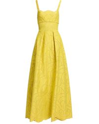 Elie Saab - Swirl-embroidered Cotton Maxi Dress - Lyst