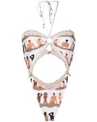 Amir Slama - Swimmer-Print Cut-Out One Piece - Lyst