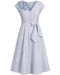 Baruni - Johara Floral-Appliqué Bow-Detail Midi Dress - Lyst