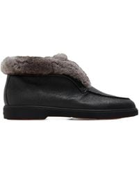 Santoni - Fur-Trim Pebbled-Leather Desert Boots - Lyst