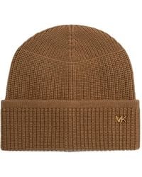 MICHAEL Michael Kors - Logo-Plaque Ribbed-Knit Beanie Hat - Lyst