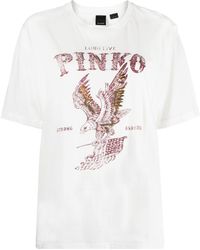 Pinko T-shirt Met Grafische Print - Wit