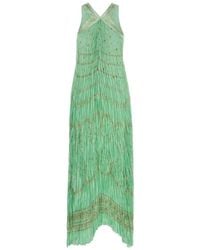 Alberta Ferretti - Printed Plissé-Effect Sleeveless Dress - Lyst