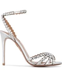 Aquazzura - Tequila 105 Sandalen Aus Metallic-leder Mit Kristallen - Lyst