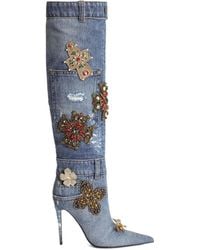 Dolce & Gabbana - 105 Mm Denim Laarzen Met Geborduurd Patchwork - Lyst
