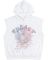 Sp5der - Rhinestone Og Web Sleeveless Hoodie - Lyst