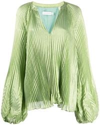 Jonathan Simkhai - Silk-Blend V-Neck Pleated Top - Lyst