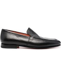 Santoni - Almond-Toe Leather Loafers - Lyst