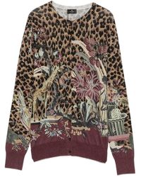 Etro - Leopard-Print Floral-Intarsia Cardigan - Lyst