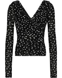 Dolce & Gabbana - Stretch Tulle Top With Crossover Neckline And Polka Dot Print - Lyst