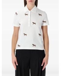 Thom Browne - Horse-Embroidered Short Sleeve Polo Shirt - Lyst